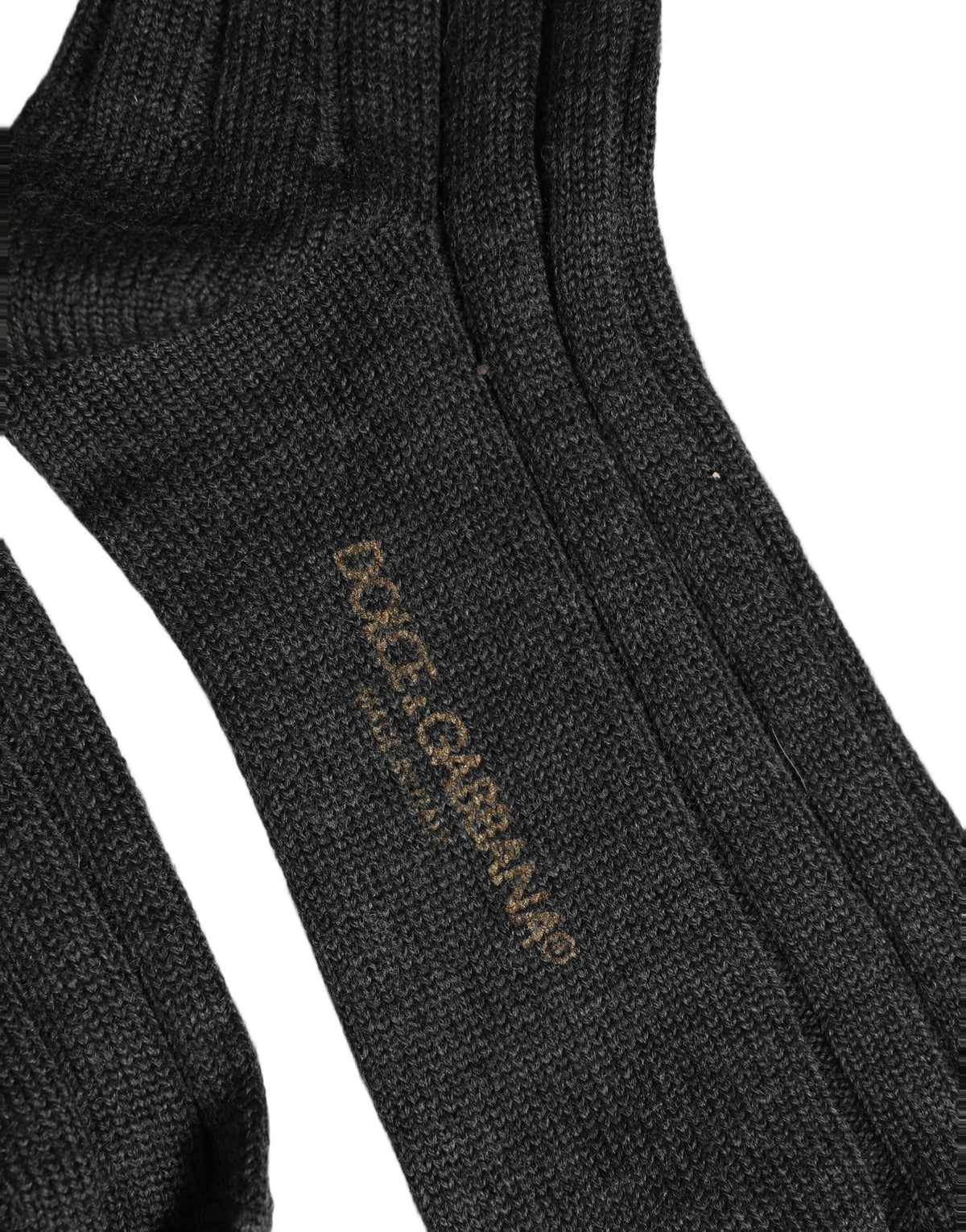 Dolce & Gabbana Dark Gray Wool Logo Calf Long Ribbed Accessory Socks