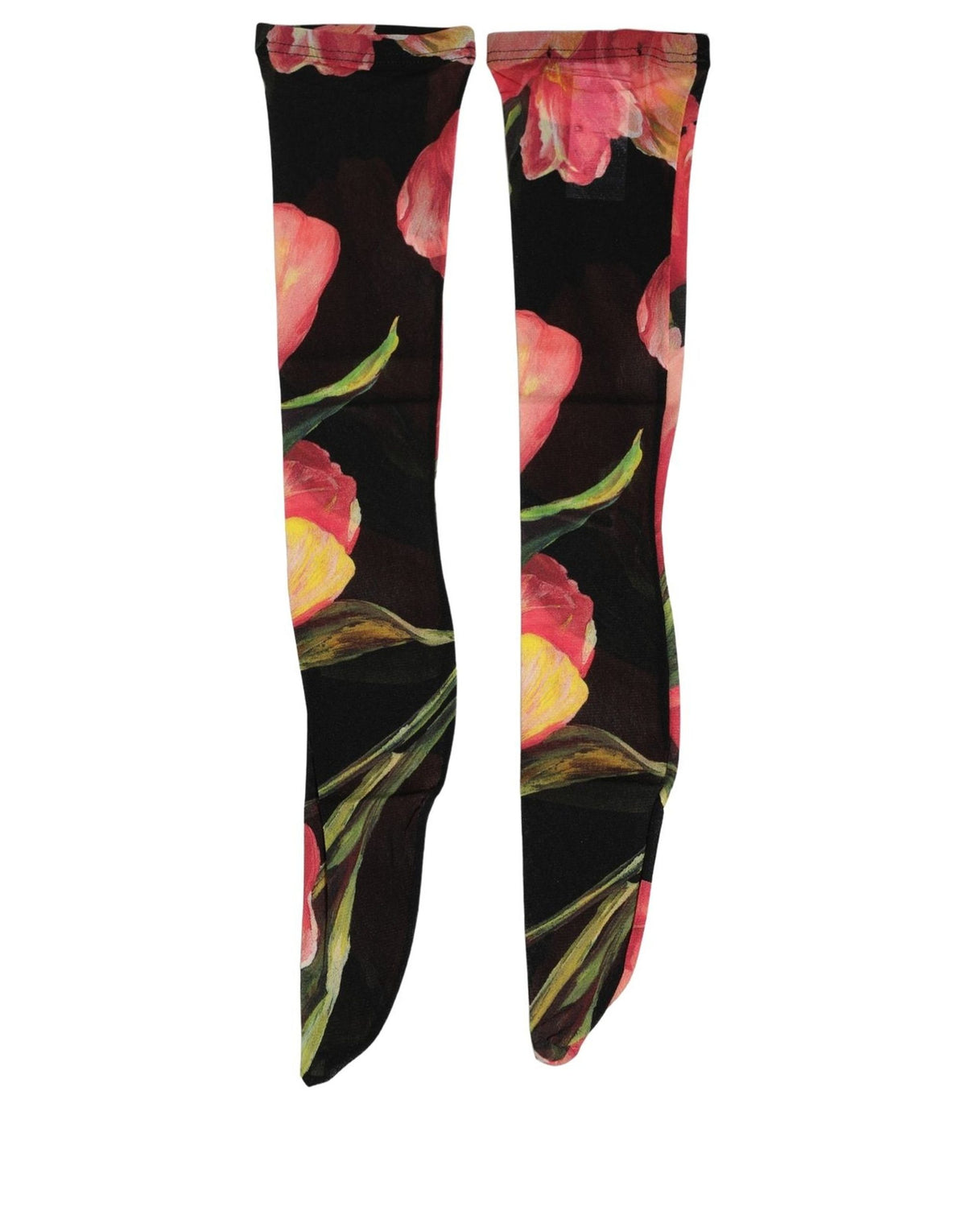 Dolce & Gabbana Black Pink Floral Tulip Nylon Stockings