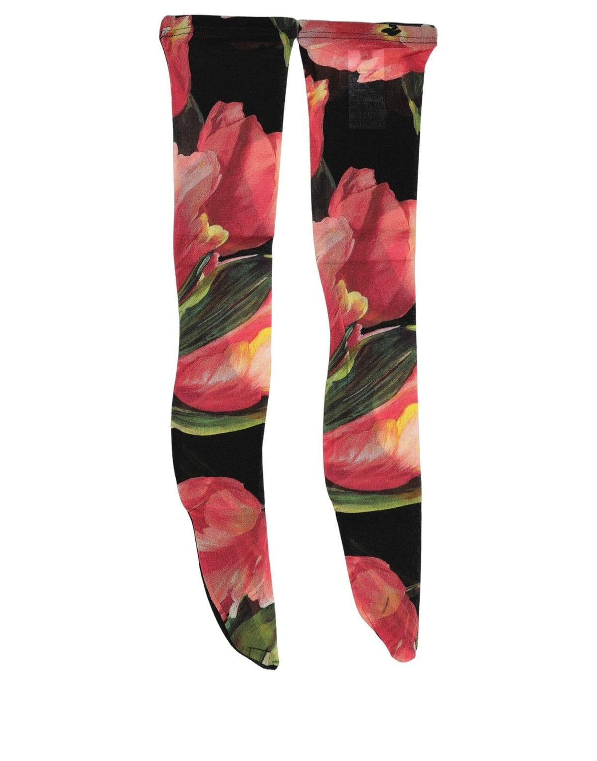 Dolce & Gabbana Black Pink Floral Tulip Nylon Stockings
