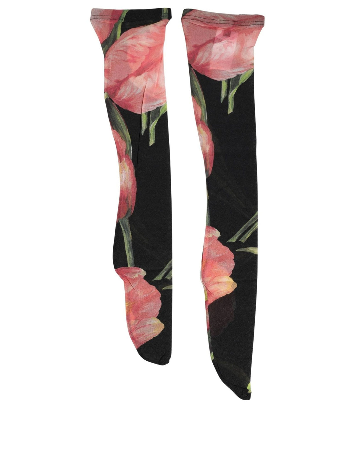 Dolce & Gabbana Black Pink Floral Tulip Nylon Stockings Socks