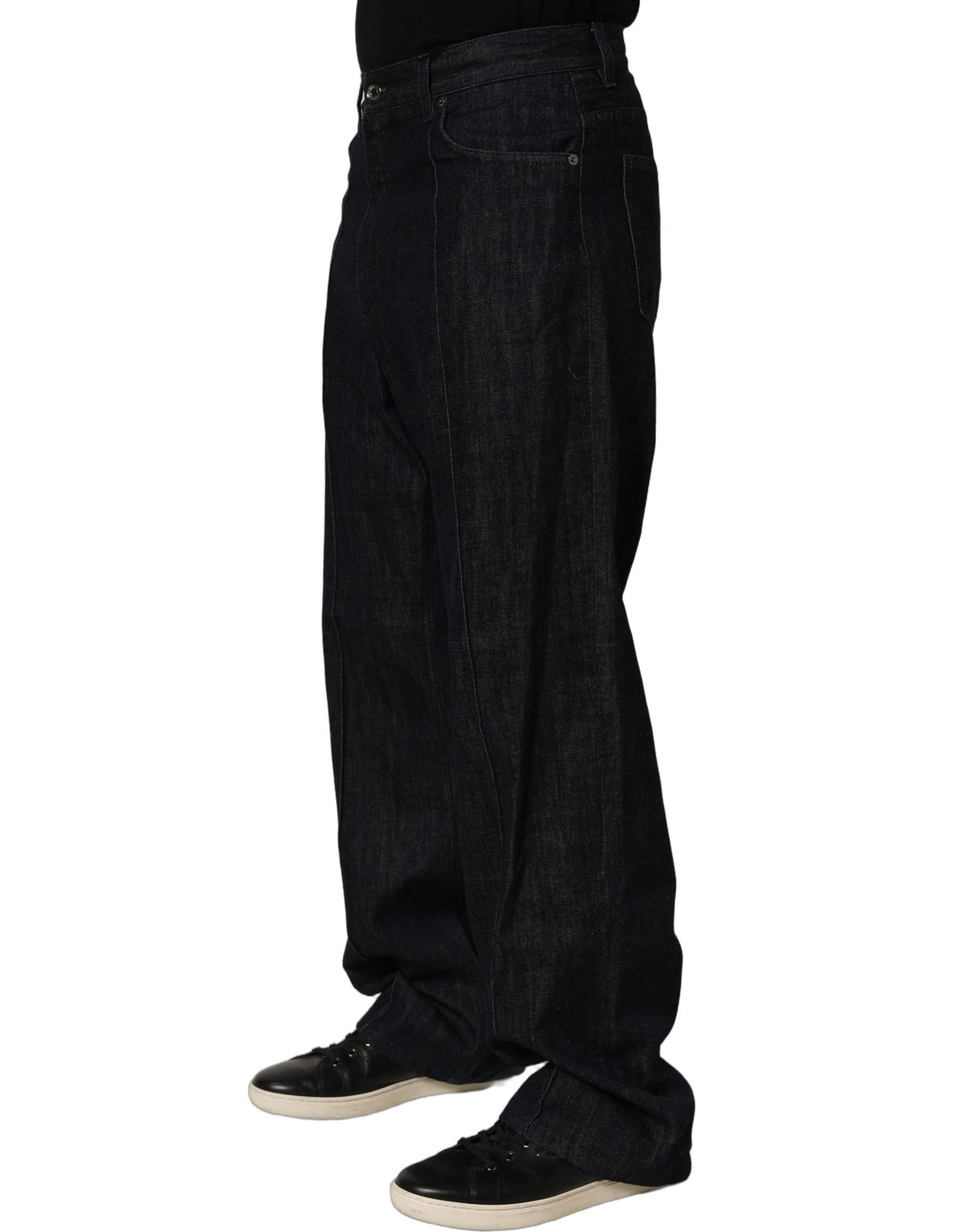 Dolce & Gabbana Dark Blue Relaxed Wide Leg Cotton Denim Jeans