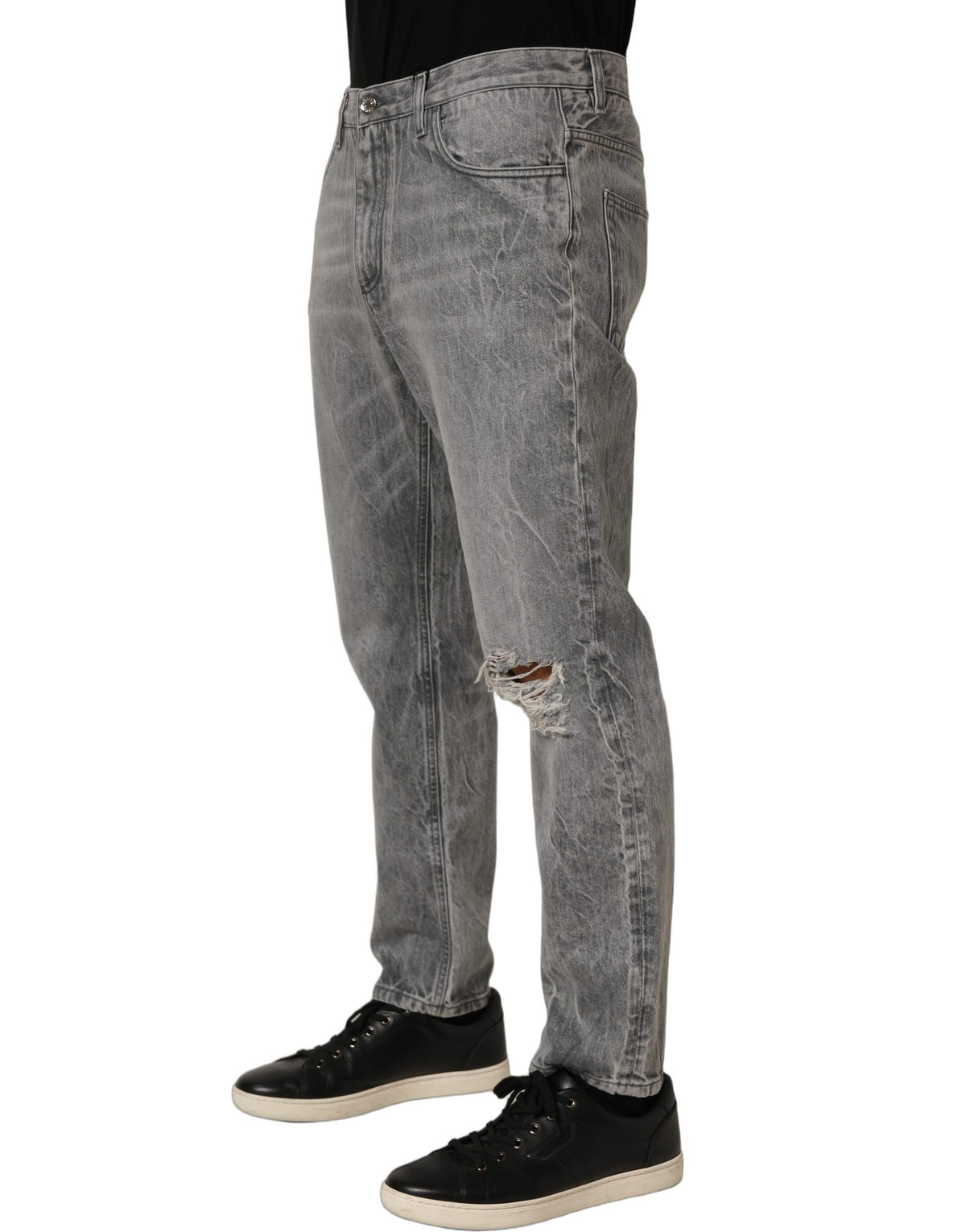 Dolce & Gabbana Grey Distressed Straight Leg Men Denim Jeans