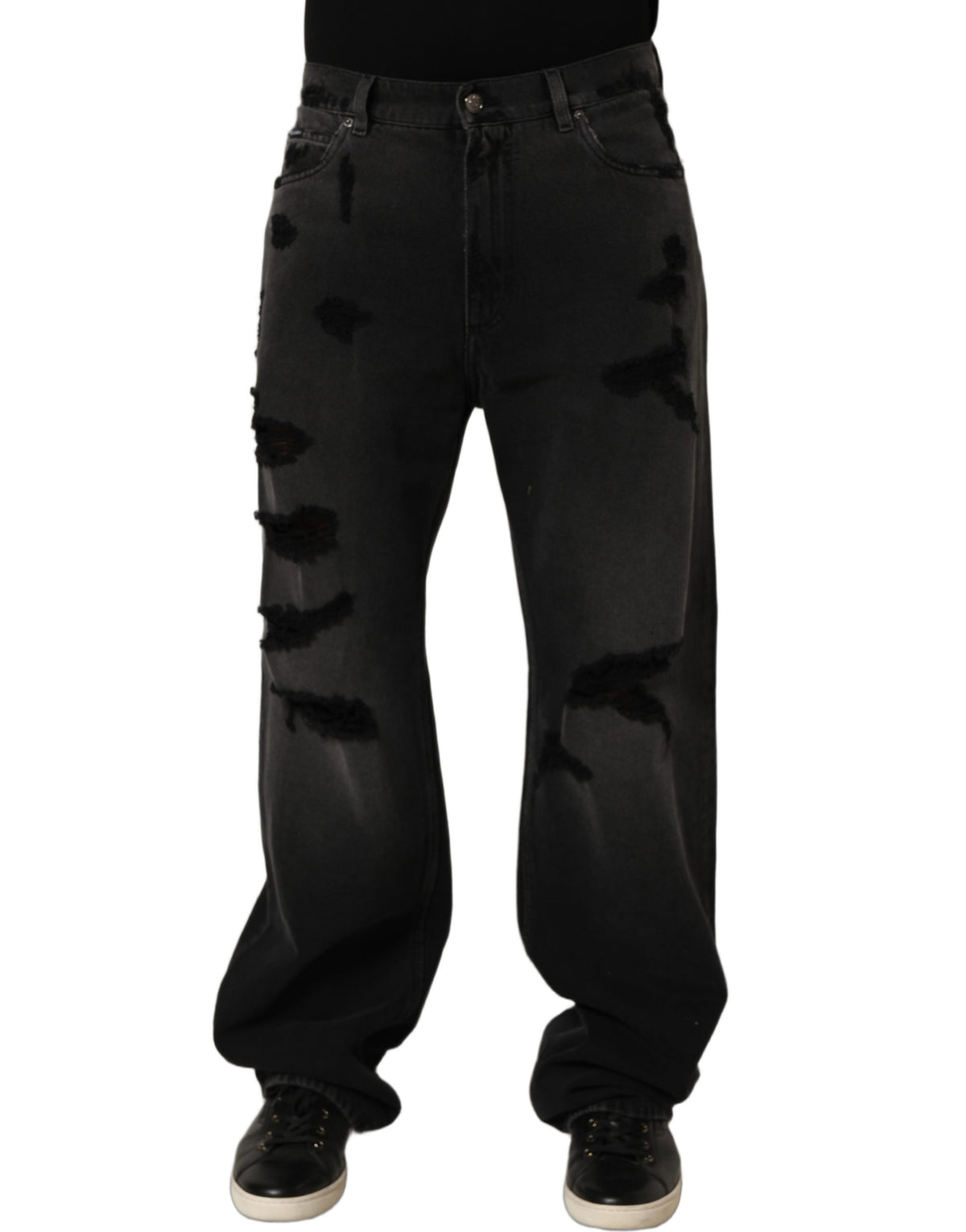 Dolce & Gabbana Dark Gray Distressed Oversize Men Denim Jeans