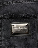 Dolce & Gabbana Dark Gray Ripped Cotton Denim Jeans for Men
