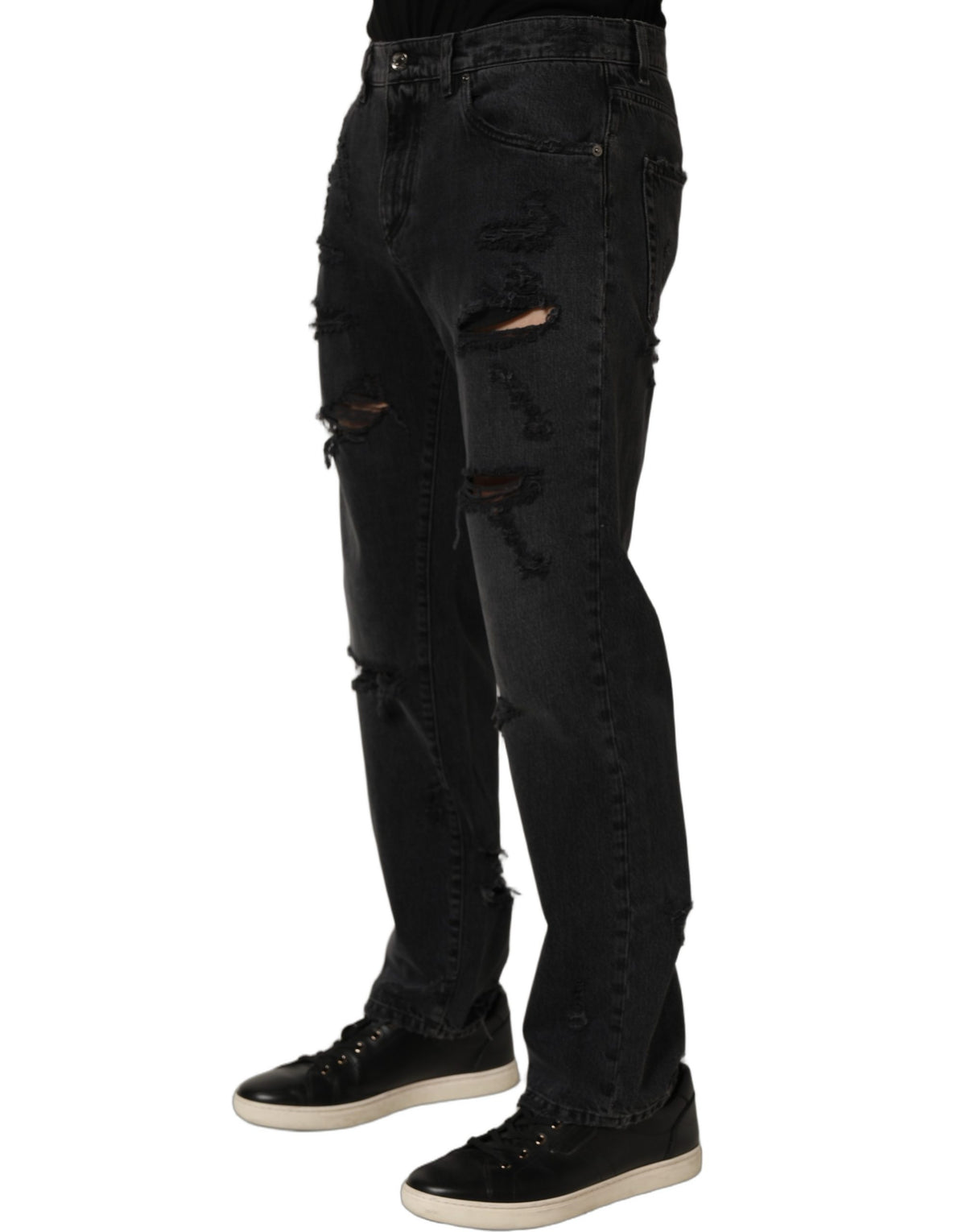 Dolce & Gabbana Dark Gray Ripped Cotton Denim Jeans for Men