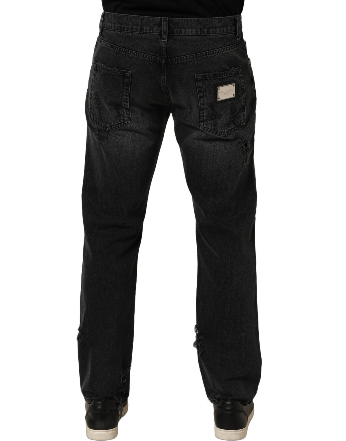 Dolce & Gabbana Dark Gray Ripped Cotton Denim Jeans for Men