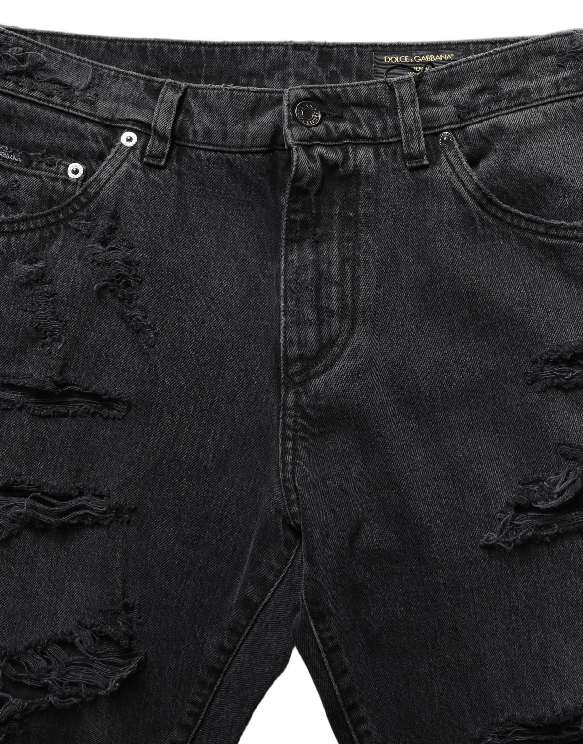 Dolce & Gabbana Dark Gray Ripped Cotton Denim Jeans for Men