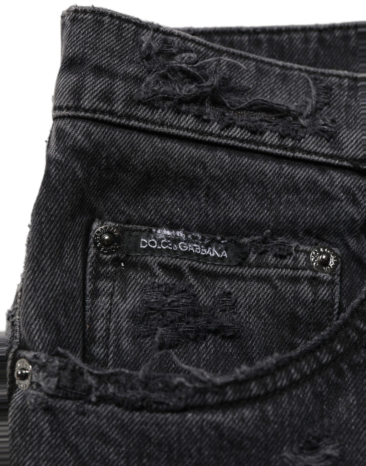 Dolce & Gabbana Dark Gray Ripped Cotton Denim Jeans for Men