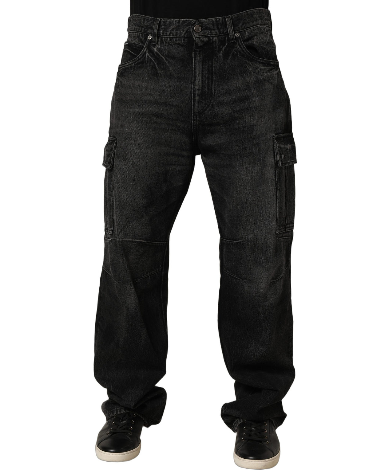 Dolce & Gabbana Dark Gray Cotton Baggy Cargo Men Denim Jeans