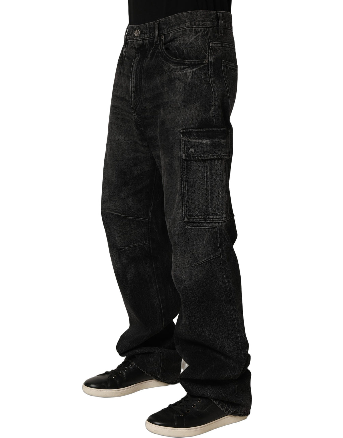 Dolce & Gabbana Dark Gray Cotton Baggy Cargo Men Denim Jeans