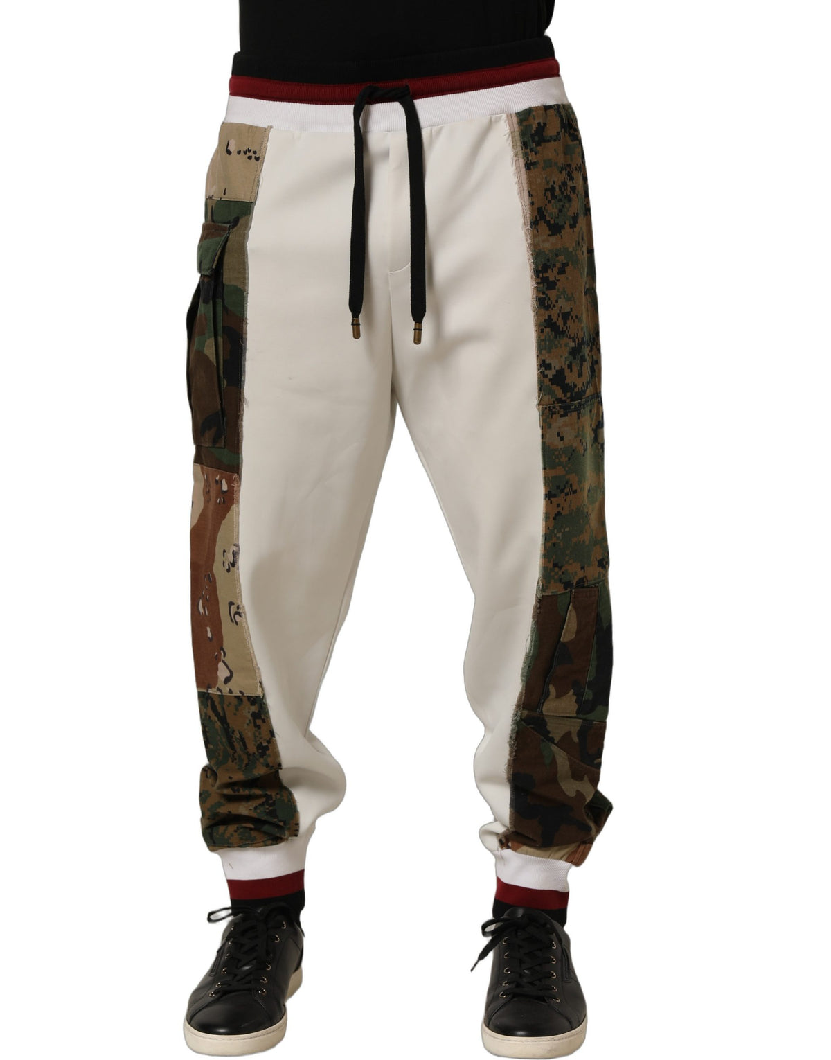 Dolce & Gabbana White Camouflage Patchwork Sweatpants Pants