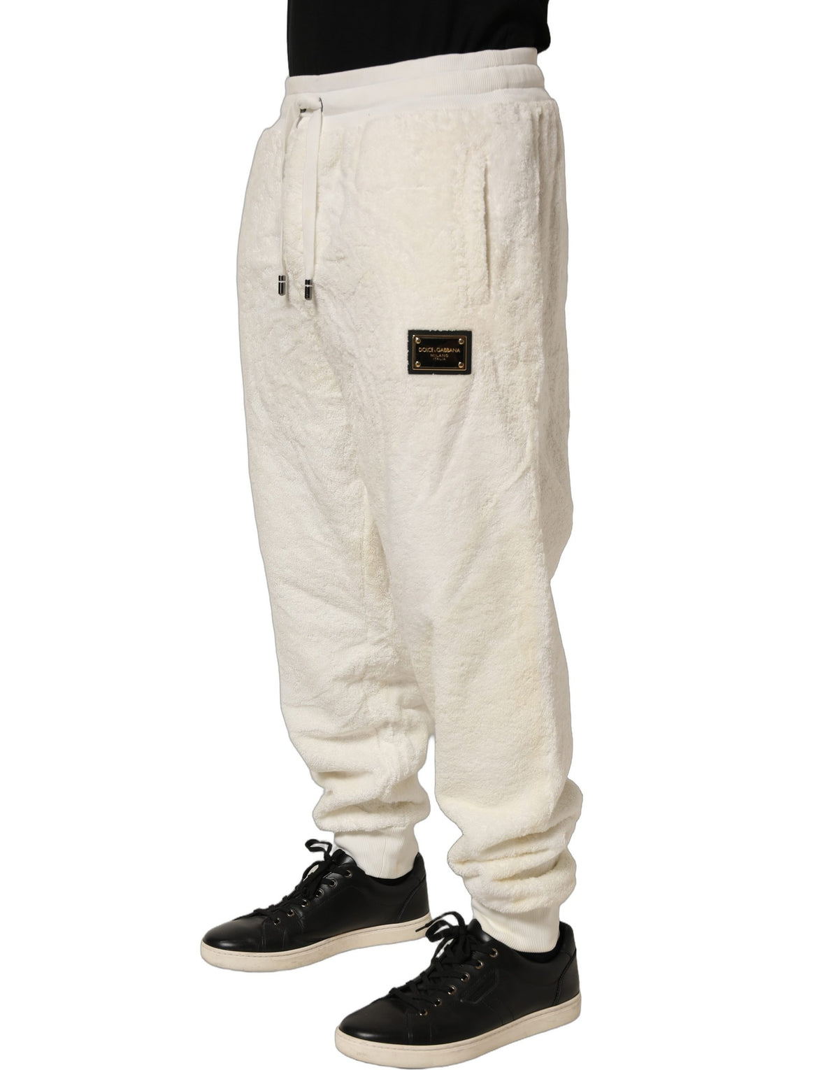 Dolce & Gabbana Off White Terry Cotton Plush Men Jogger Pants