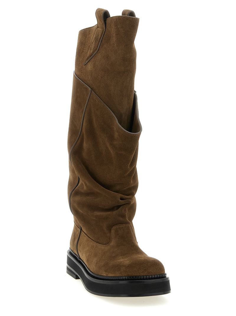 The Attico Robin Passeggiata Brown Calfskin Over The Knee Boots