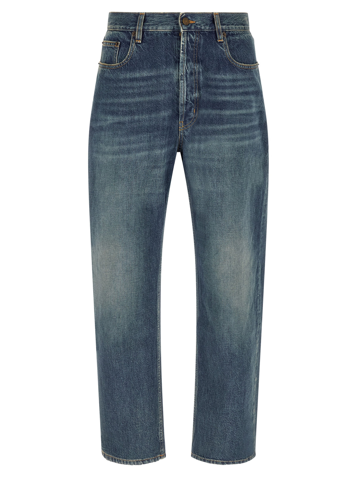 Saint Laurent Blue Cotton Straight-Leg Jeans