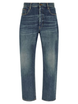 Saint Laurent Blue Cotton Straight-Leg Jeans