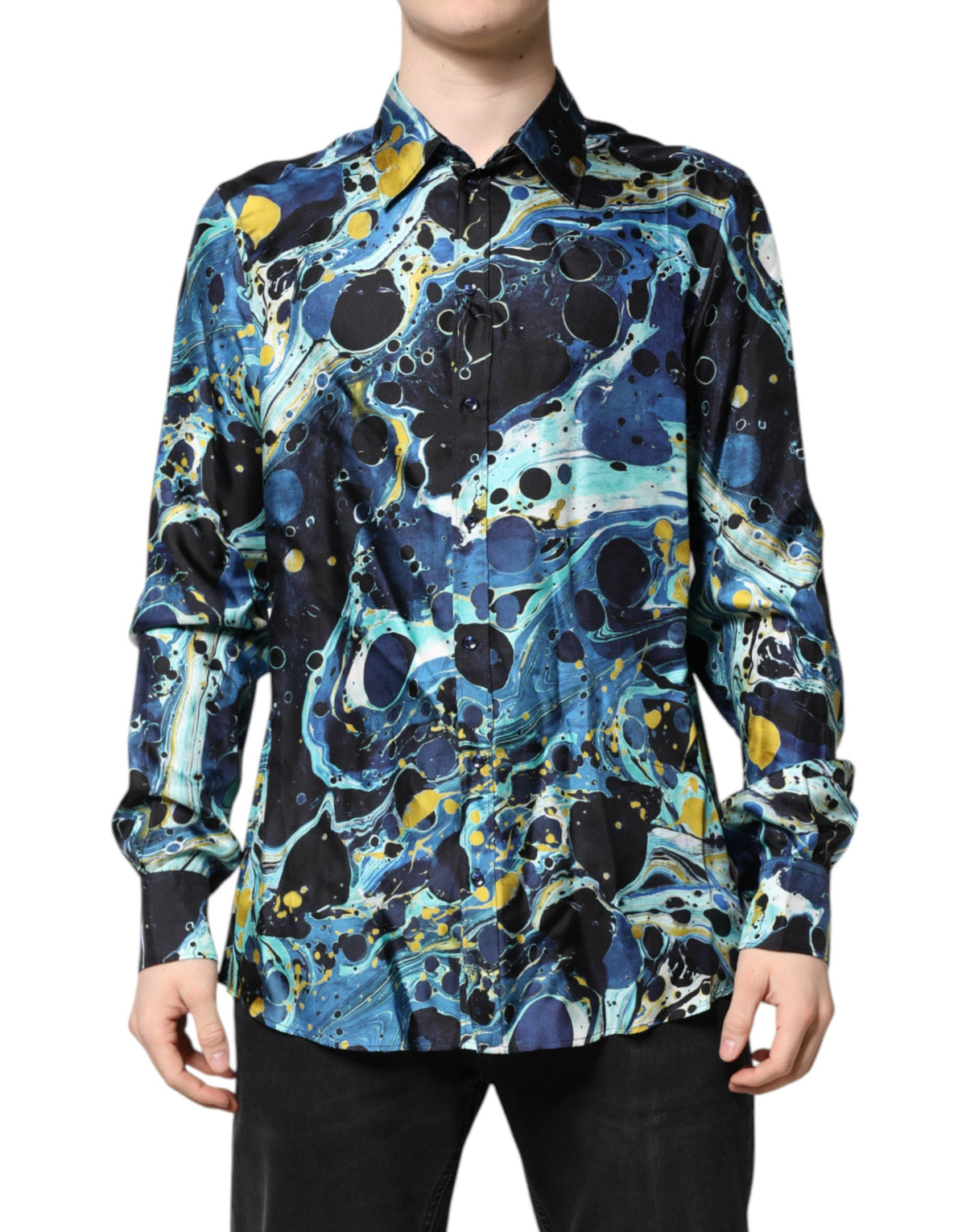 Dolce & Gabbana Blue Marble Print MARTINI Dress Formal Shirt