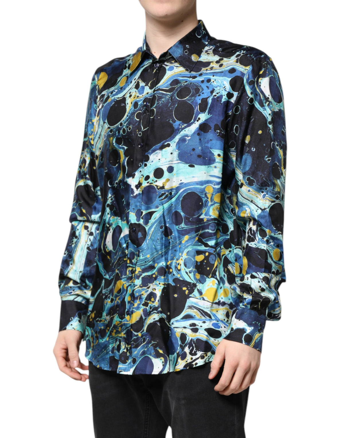 Dolce & Gabbana Blue Marble Print MARTINI Dress Formal Shirt