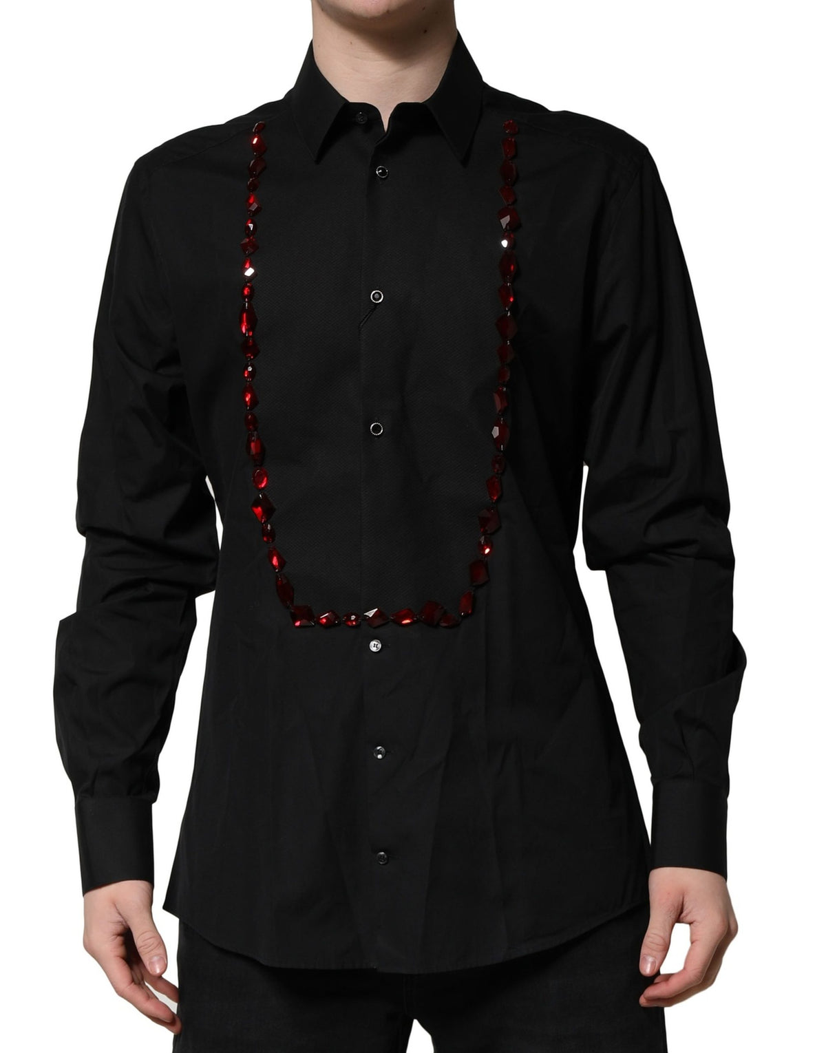 Dolce & Gabbana Black Crystal Embellished GOLD Dress Shirt