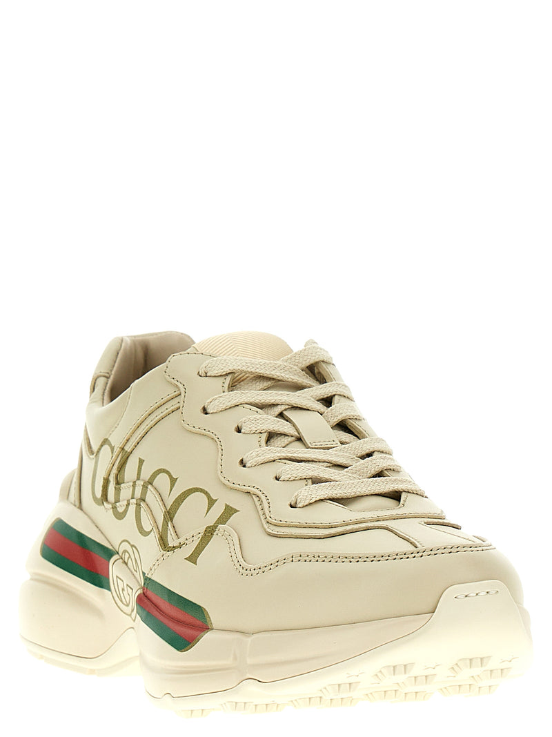 Gucci White Calfskin Rhyton Chunky Sneakers