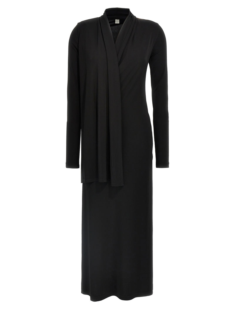 TOTEME Black Viscose Long Dress - Overlapped Jersey Design
