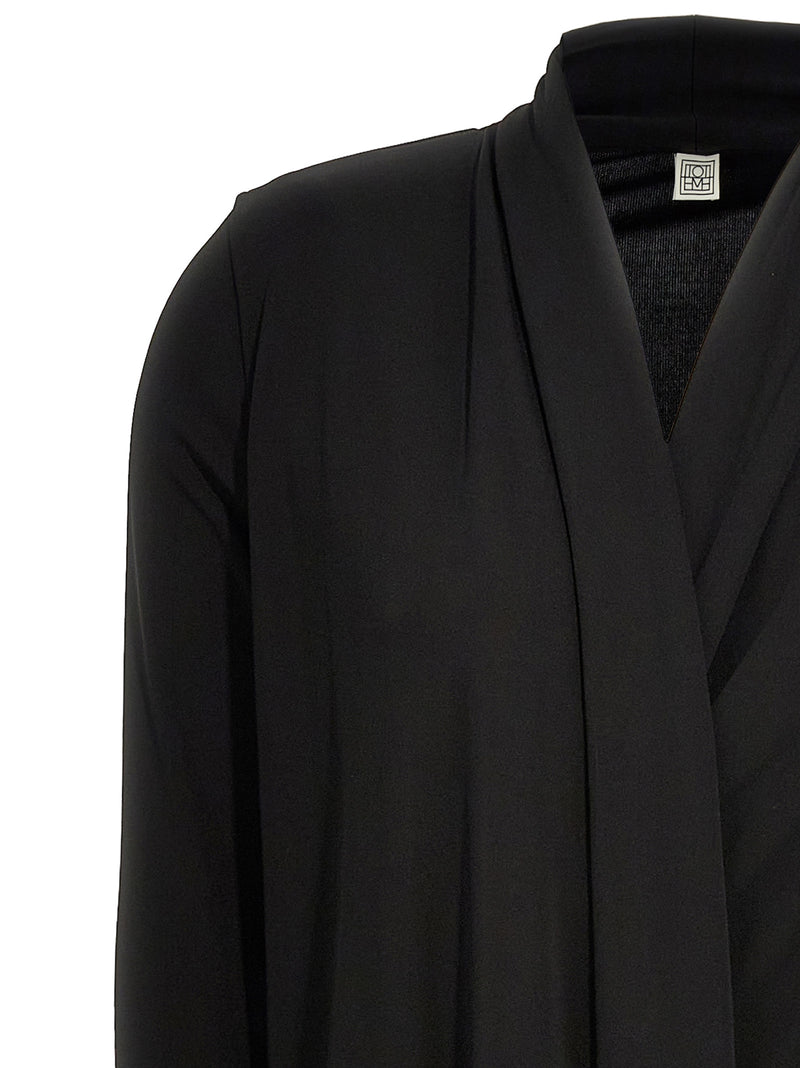 TOTEME Black Viscose Long Dress - Overlapped Jersey Design
