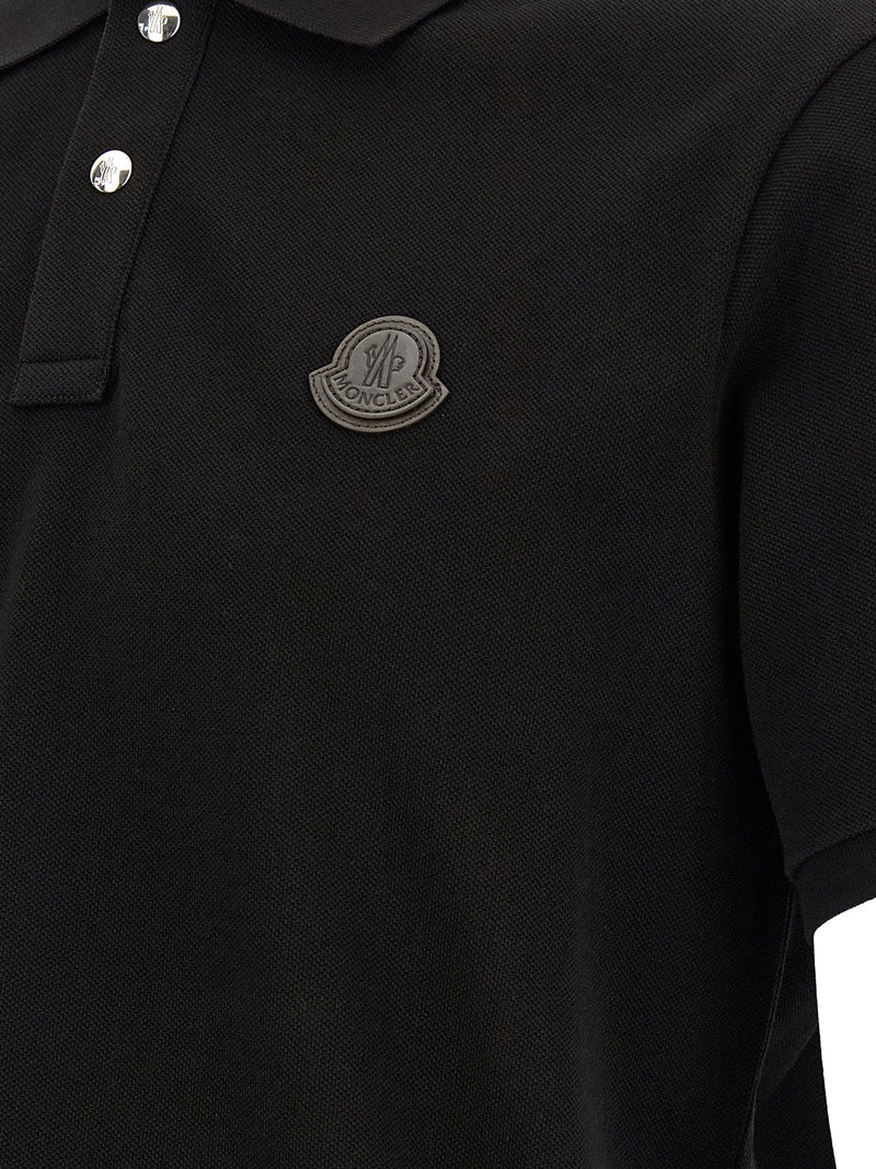 Moncler Black Leather Polo Shirt - Premium Cotton Piqué