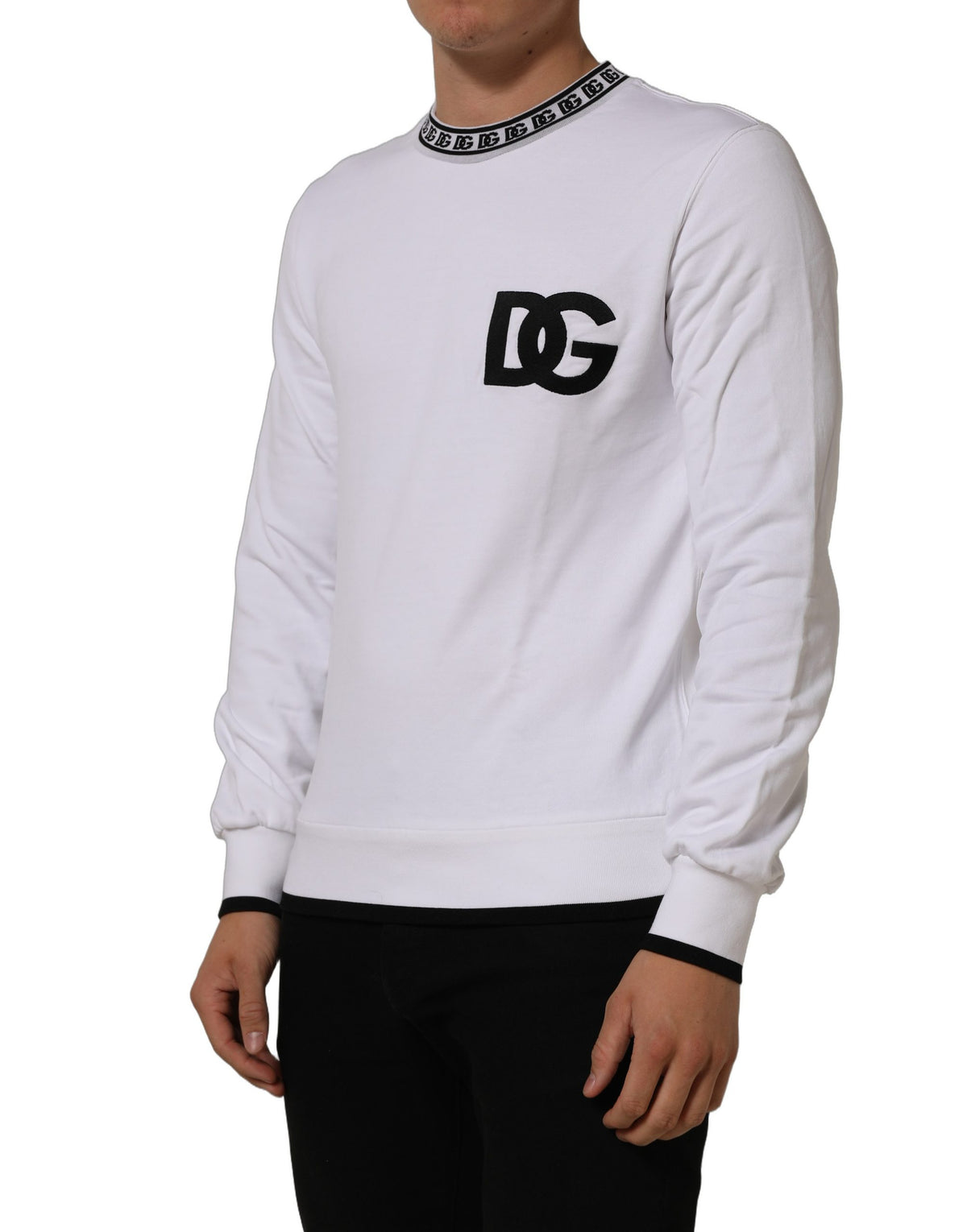 Dolce & Gabbana White Cotton Crew Neck Sweatshirt Sweater