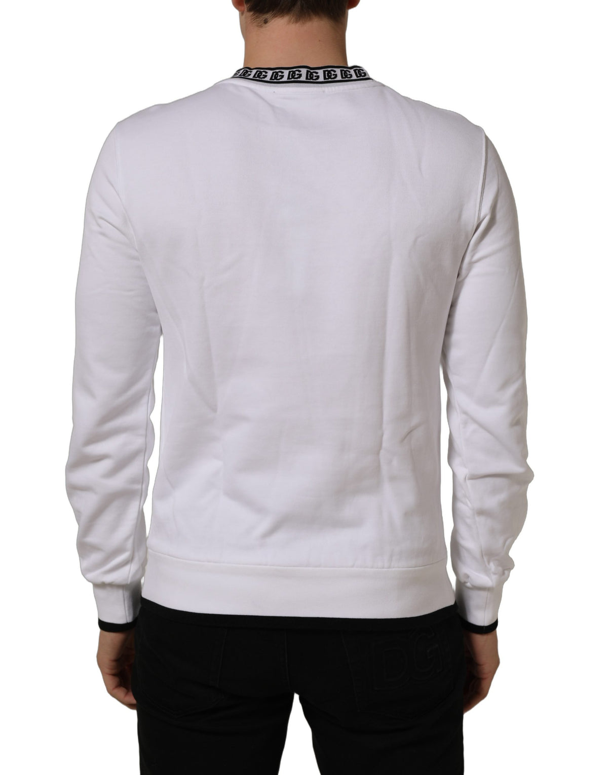 Dolce & Gabbana White Cotton Crew Neck Sweatshirt Sweater