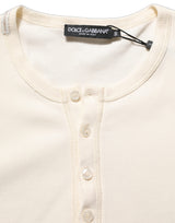 Dolce & Gabbana Off White Cotton Henley Long Sleeves T-shirt