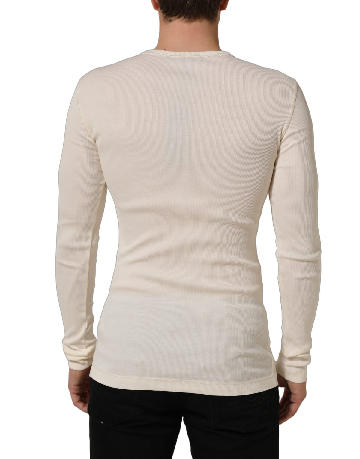 Dolce & Gabbana Off White Cotton Henley Long Sleeves T-shirt