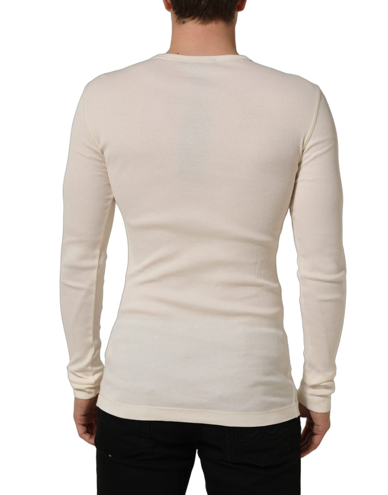 Dolce & Gabbana Off White Cotton Henley Long Sleeve T-shirt