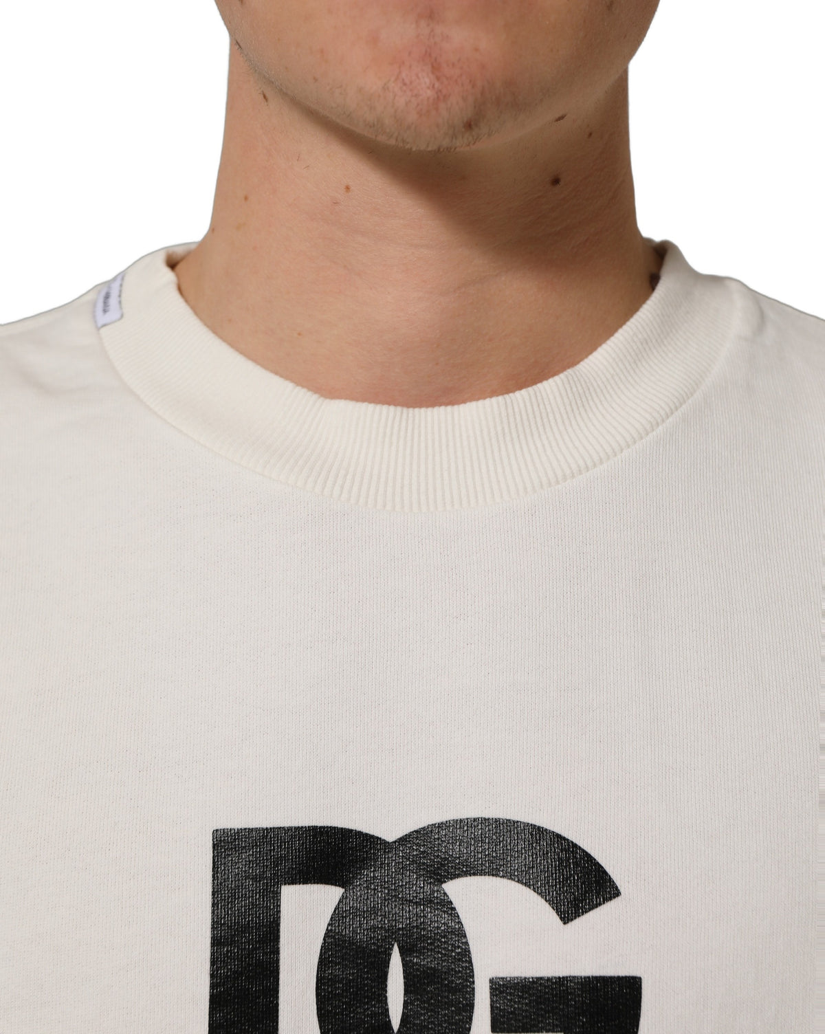 Dolce & Gabbana White Cotton Crew Neck Men Sweatshirt Sweater