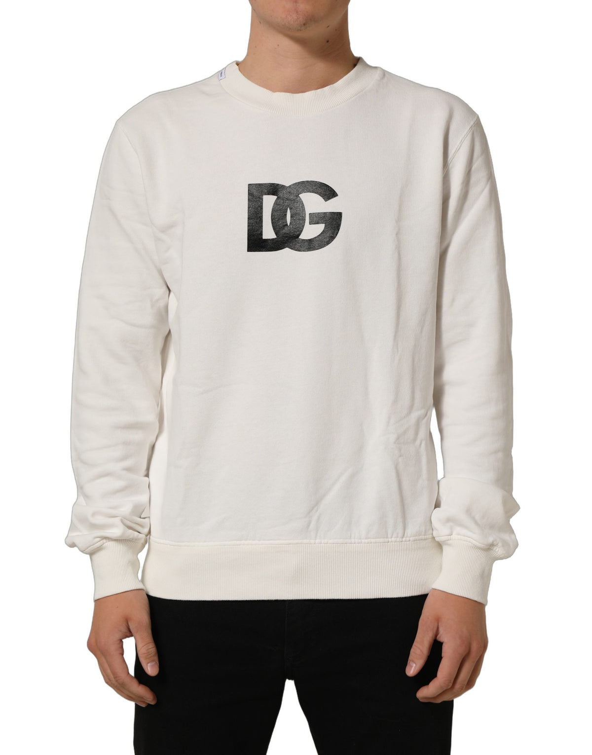Dolce & Gabbana White Cotton Crew Neck Men Sweatshirt Sweater