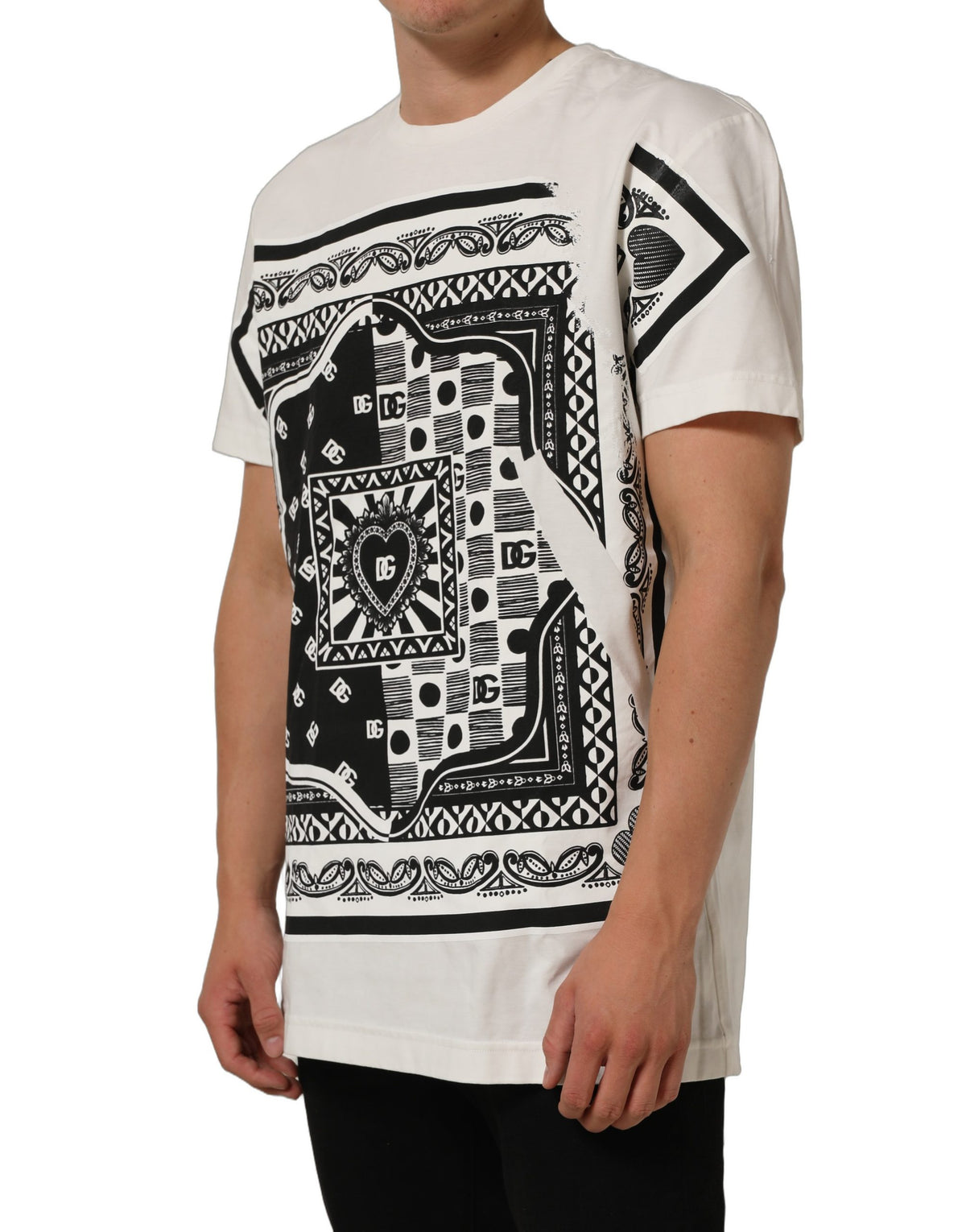 Dolce & Gabbana White Bandana Print Cotton Crew Neck T-shirt