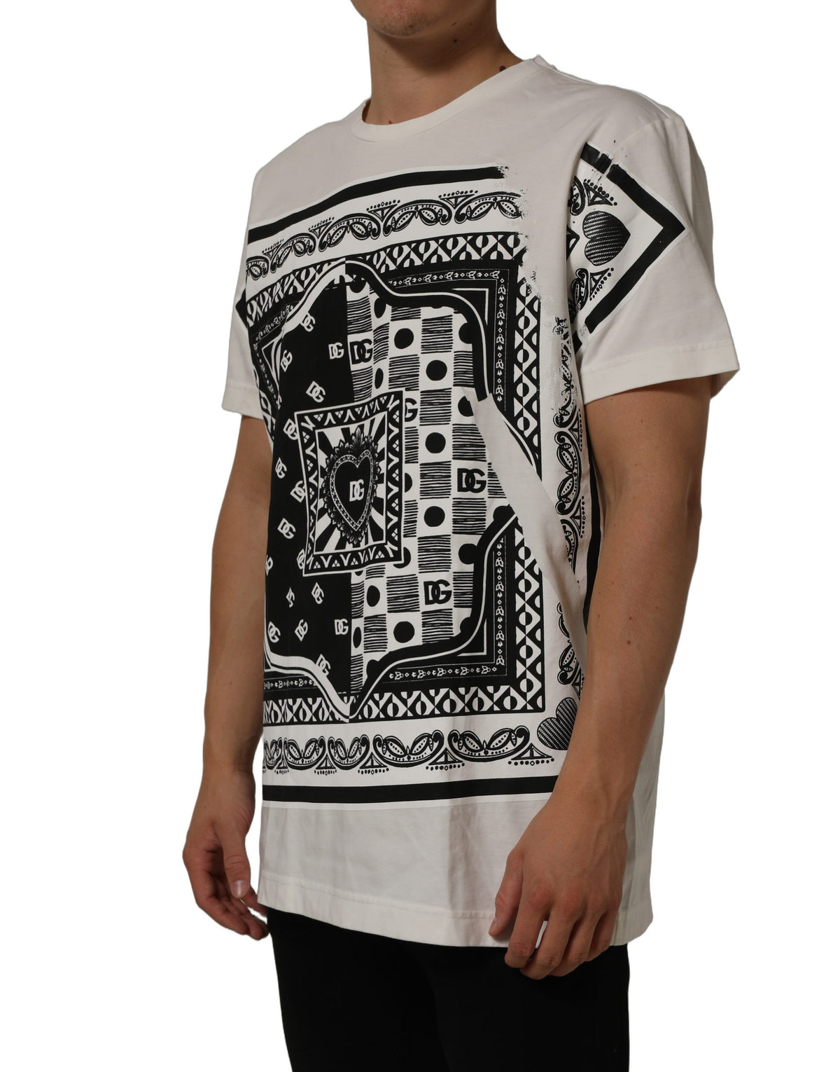 Dolce & Gabbana White Bandana Print Cotton CrewNeck T-shirt