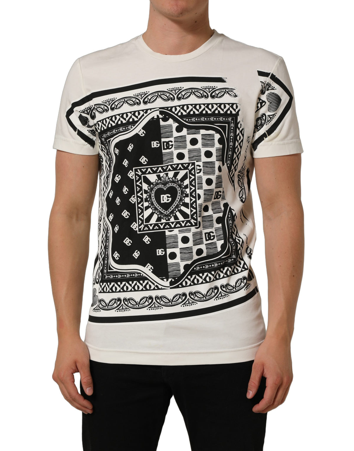 Dolce & Gabbana White Bandana Print Cotton Crew Neck T-shirt