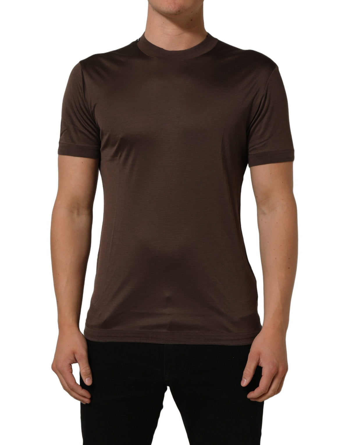 Dolce & Gabbana Brown Silk Crew Neck Short Sleeves T-shirt