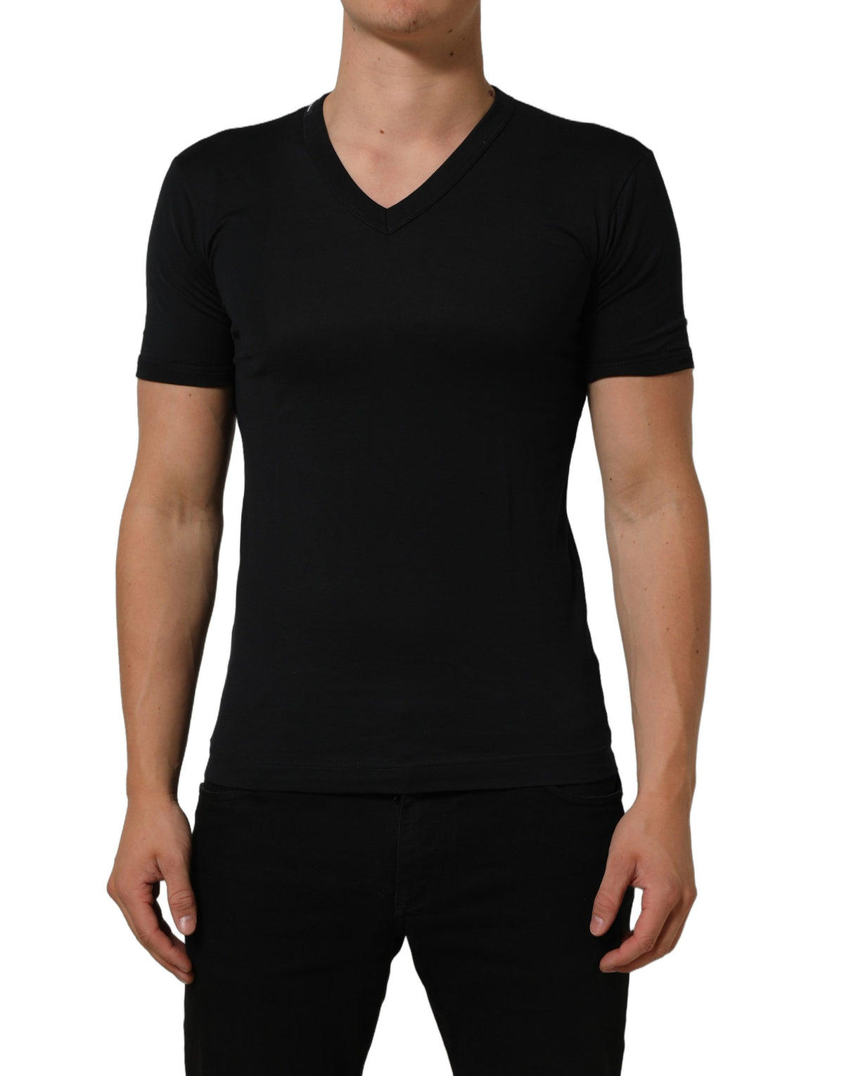Dolce & Gabbana Dark Blue Cotton V-Neck Short Sleeve T-shirt