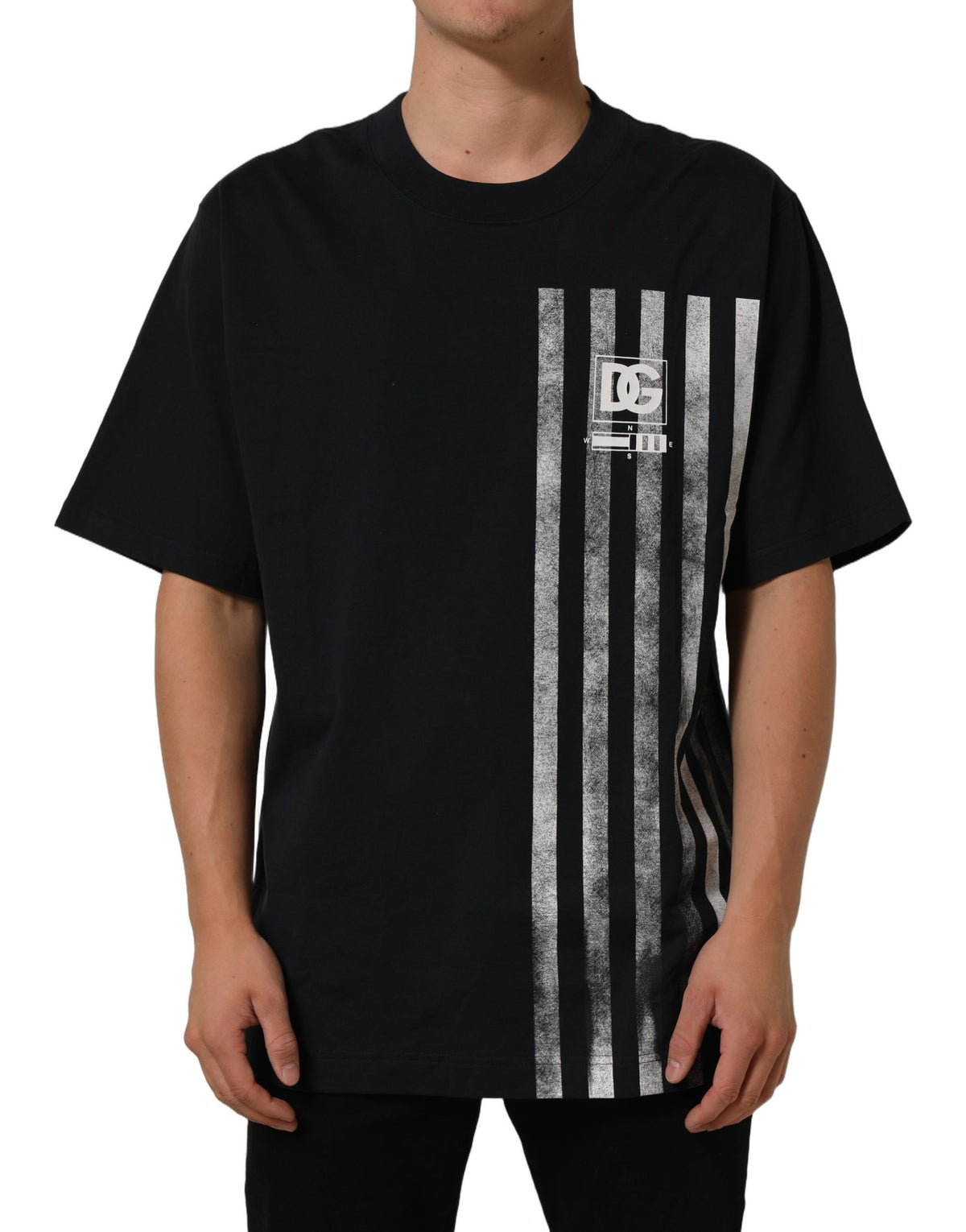 Dolce & Gabbana Blue Striped Print Cotton Crew Neck  T-shirt