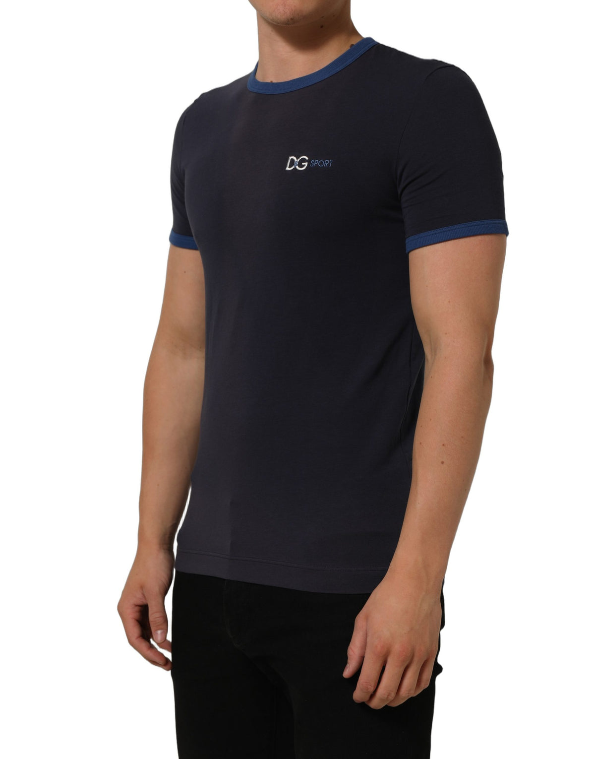Dolce & Gabbana Dark Blue Cotton Stretch Round Neck T-shirt