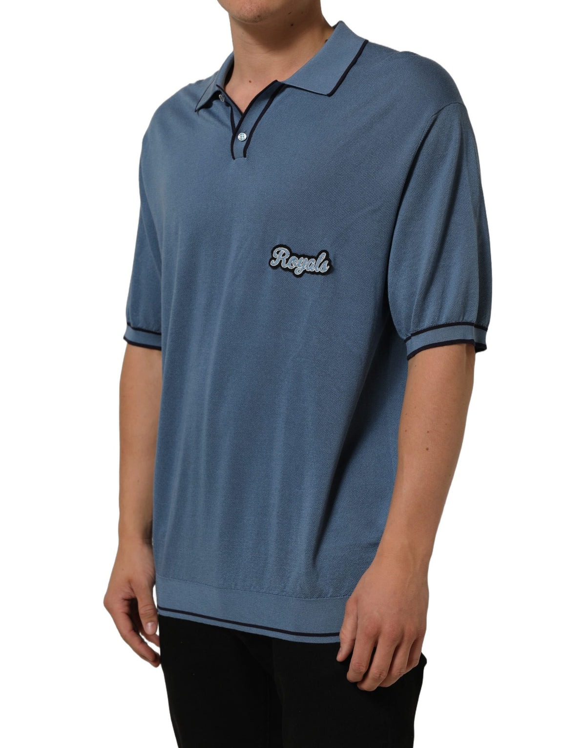 Dolce & Gabbana Blue Cotton Collared Short Sleeves T-shirt