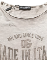 Dolce & Gabbana Light Gray Graphic Print Distressed T-shirt