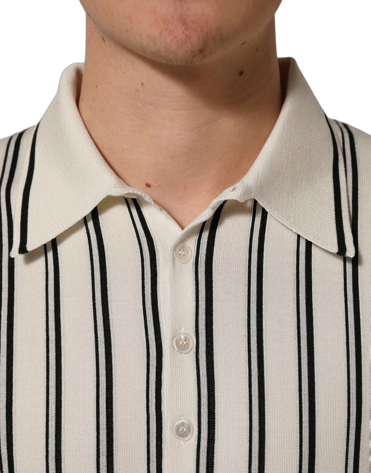Dolce & Gabbana White Black Stripe Collared Polo T-shirt
