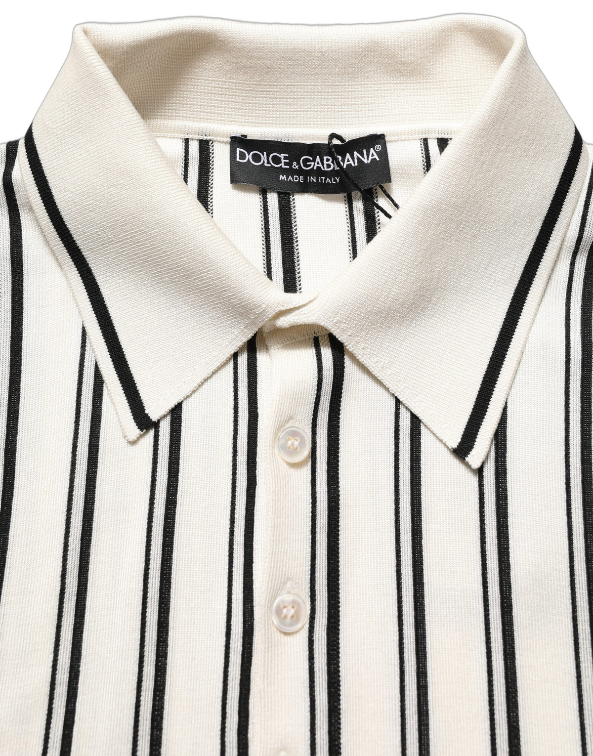 Dolce & Gabbana White Black Stripe Collared Polo T-shirt