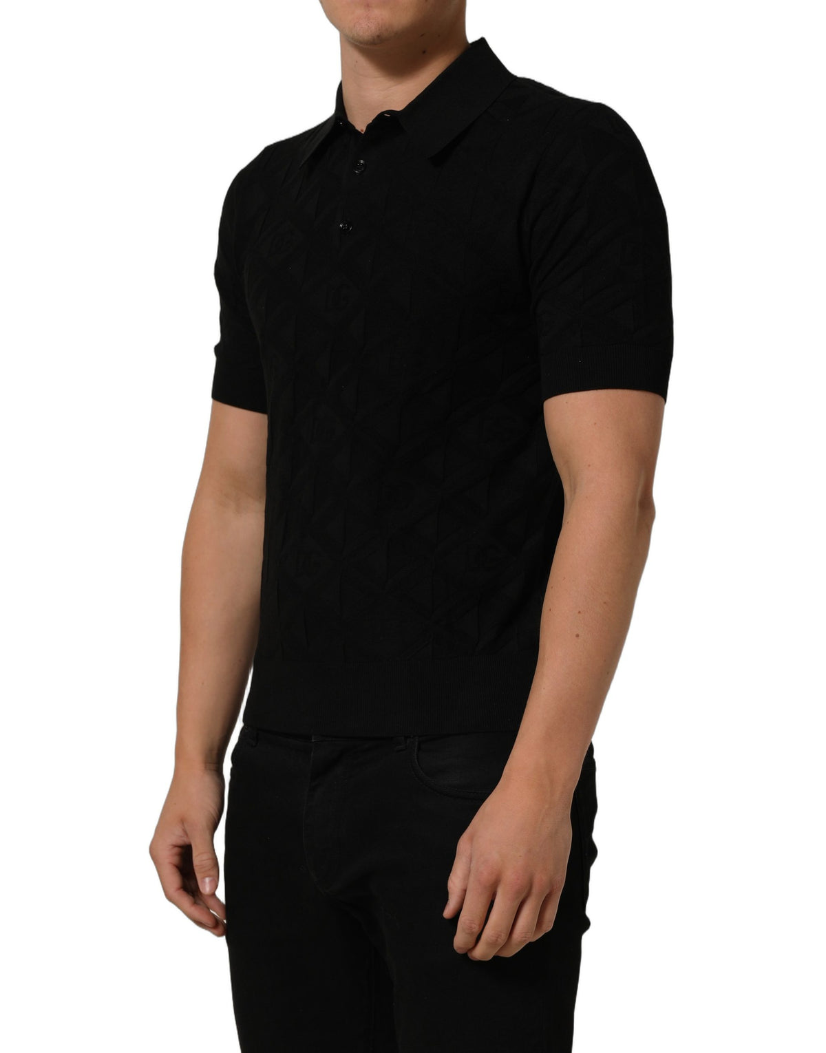 Dolce & Gabbana Black Silk Short Sleeve Knit Polo T-shirt