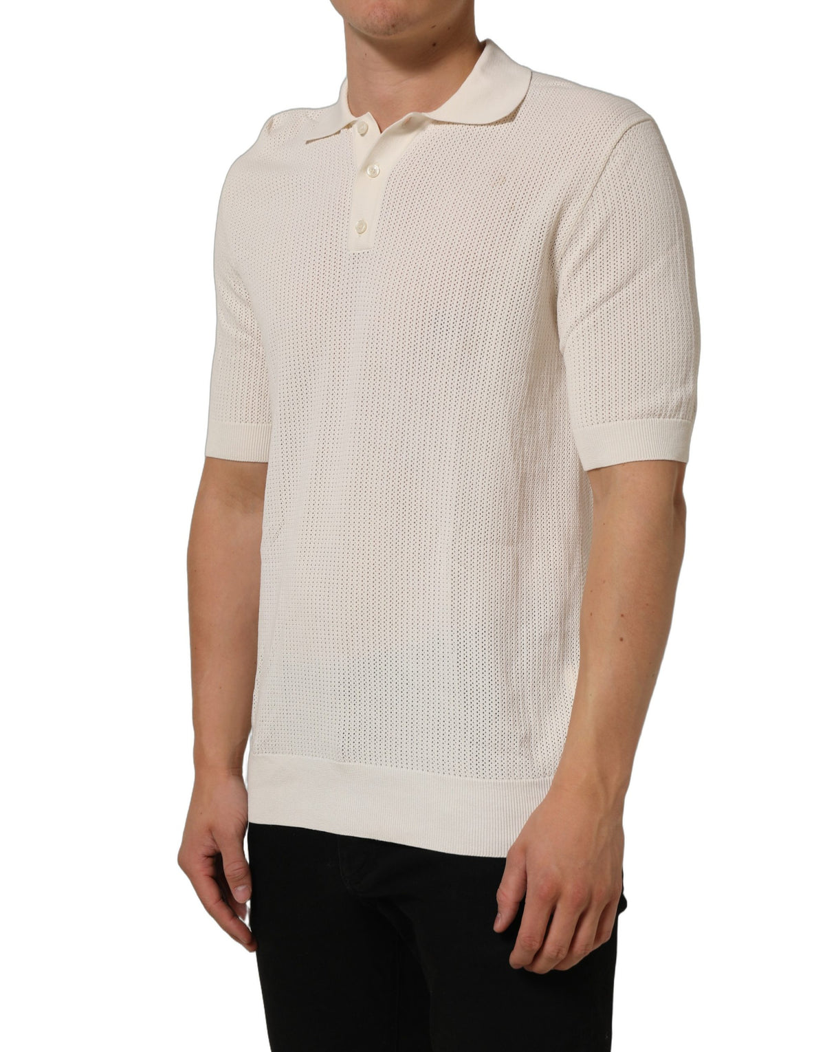 Dolce & Gabbana Off White Cotton Collared Men Polo T-shirt