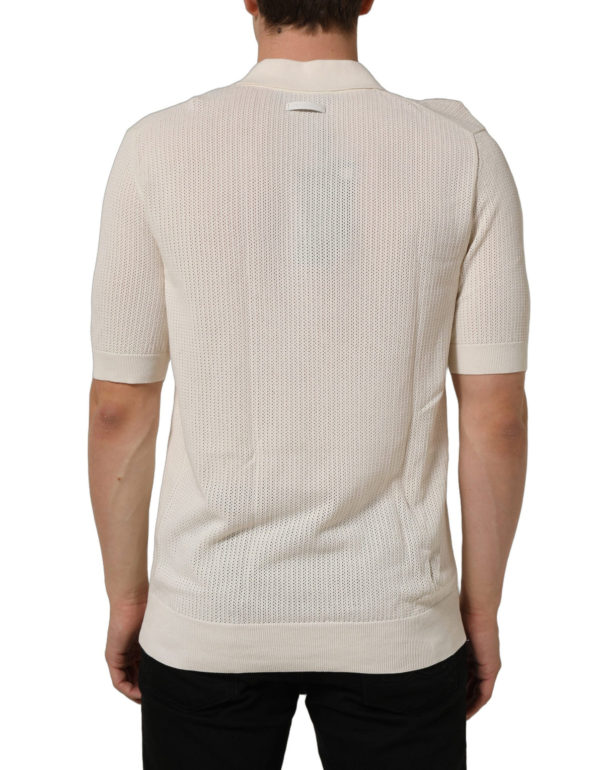 Dolce & Gabbana Off White Cotton Collared Men Polo T-shirt