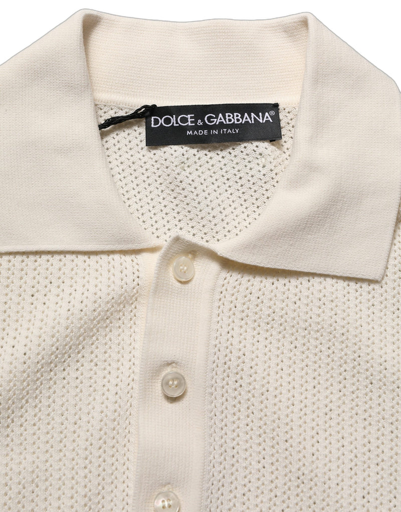Dolce & Gabbana Off White Cotton Collared Men Polo T-shirt