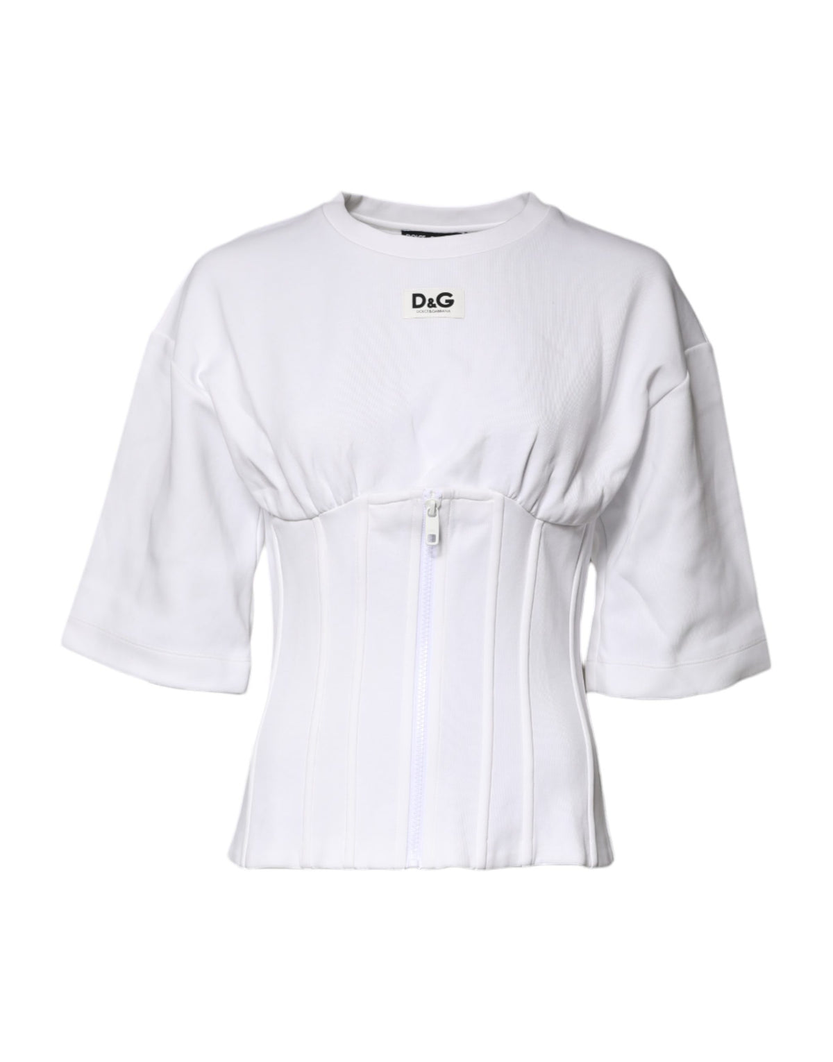 Dolce & Gabbana White Cotton Blend Corset Style Blouse Top