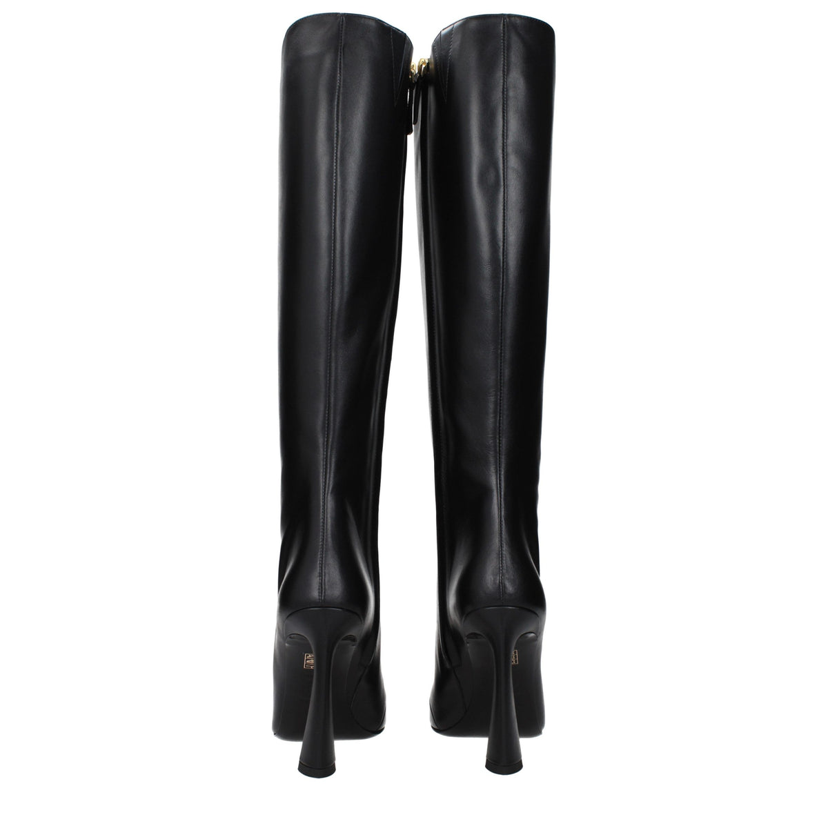 Bottes en Cuir Noir à Talons Hauts Versace